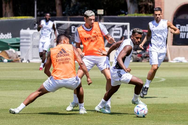 Real Madrid squad trains at the UCLA Wallis Annenberg Stadium in Los Angeles ahead of their match against Juventus. EPA