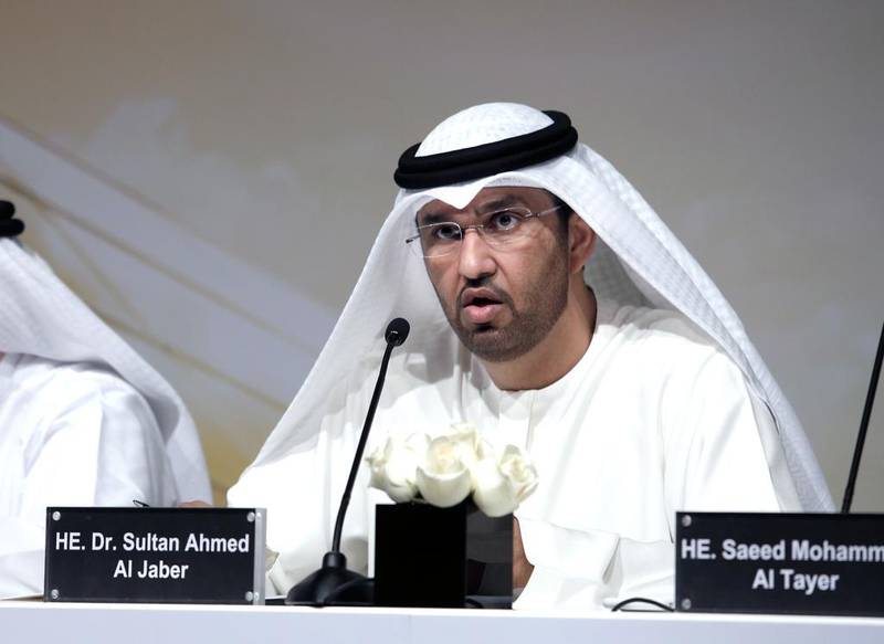 Adnoc chief executive Sultan Al Jaber said the state oil and gas company would commit to filling 15 per cent of its senior management roles with women by 2020. Victor Besa for The National