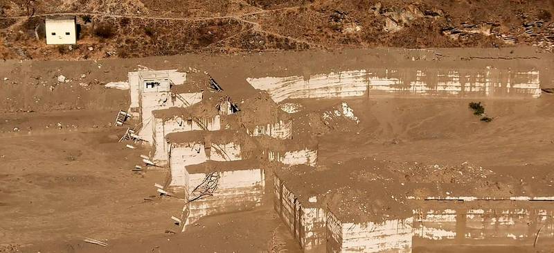 A view of the damaged Dhauliganga hydropower project at Reni village in the Chamoli district of Uttarakhand after a section of the Nanda Devi glacier broke off and caused a flash flood. AP