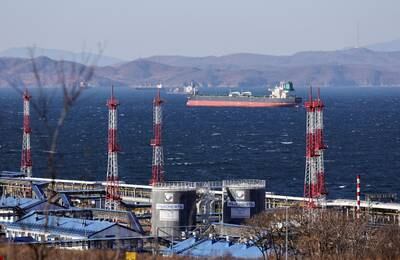 The Fuga Bluemarine crude oil tanker lies at anchor near the terminal Kozmino in Nakhodka Bay, Russia. Reuters