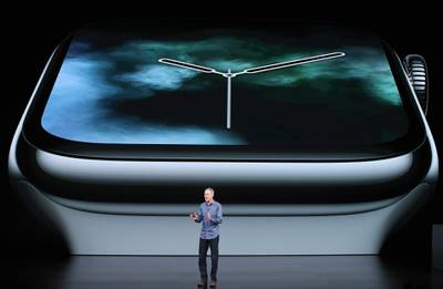 Jeff Williams, chief operating officer of Apple, speaks. AFP