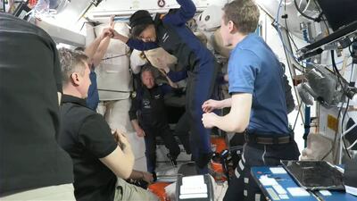 Saudi astronaut Rayyanah Barnawi floating inside the International Space Station after she and her colleague Ali Al Qarni's arrived on May 22. All photos: SpaceX 
