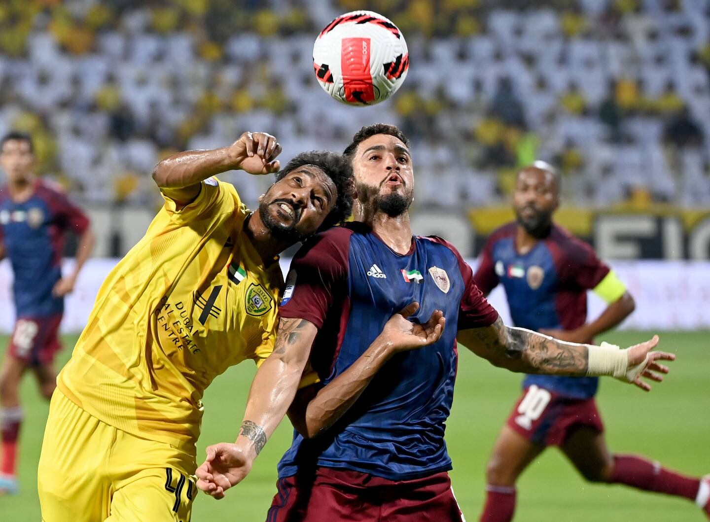 Al Wahda striker Joao Pedro, right, scored twice in the 2-2 draw against Al Wasl. Photo: AGL