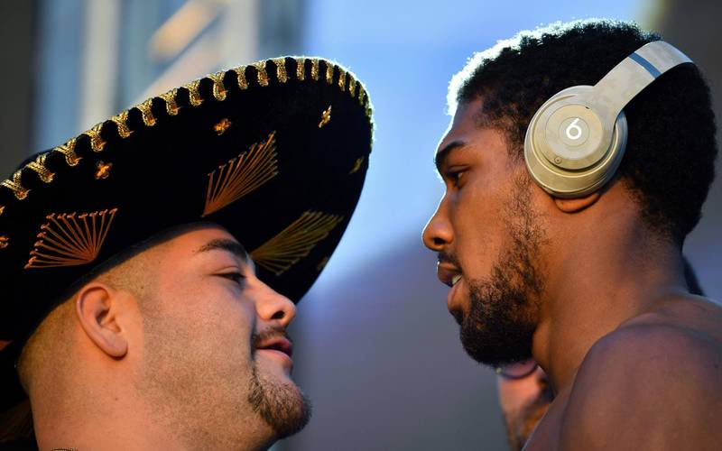 Andy Ruiz Jr (L) and Anthony Joshua come face-to-face. AFP