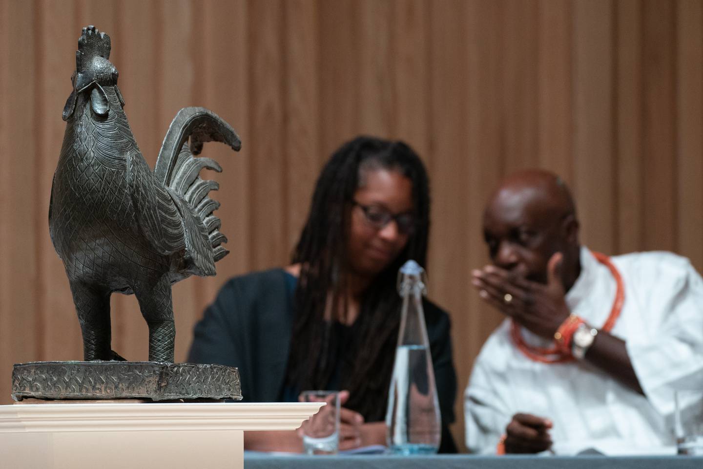 Sonita Alleyne, master of Jesus College, Cambridge, with Prince Aghatise Erediauwa of Nigeria in October 2021, when the Benin Bronze, known as the 'Okukur', was returned. It was looted by the British in 1897 and given to the college in 1905 by the father of a student. PA