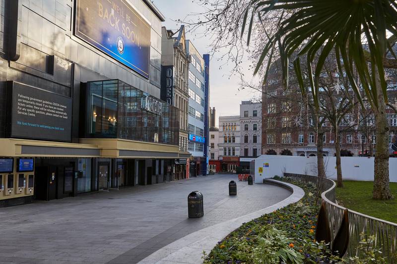 Odeon Cinema remains closed in Leicester Square. A new high of 60,000 new cases of the virus were reported in a single day on Wednesday. Getty Images
