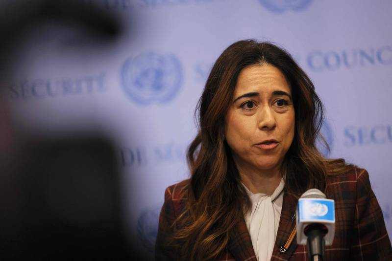 Représentante permanente des Émirats arabes unis auprès des Nations Unies, l'ambassadrice Lana Nusseibeh.  Getty /AFP