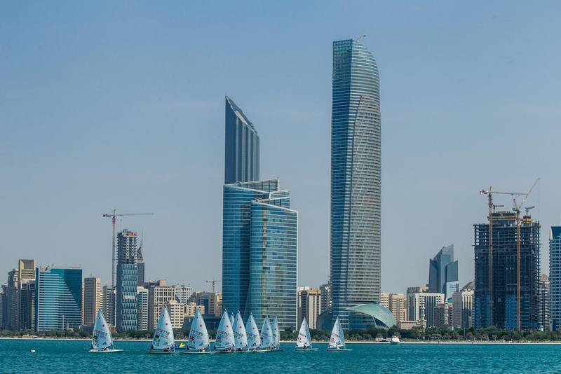 Boats test the waters off Abu Dhabi Corniche on Wednesday ahead of the 2015 ISAF Sailing World Cup Final beginning in the UAE capital on Thursday. Jesus Renedo / Sailing Energy / ISAF