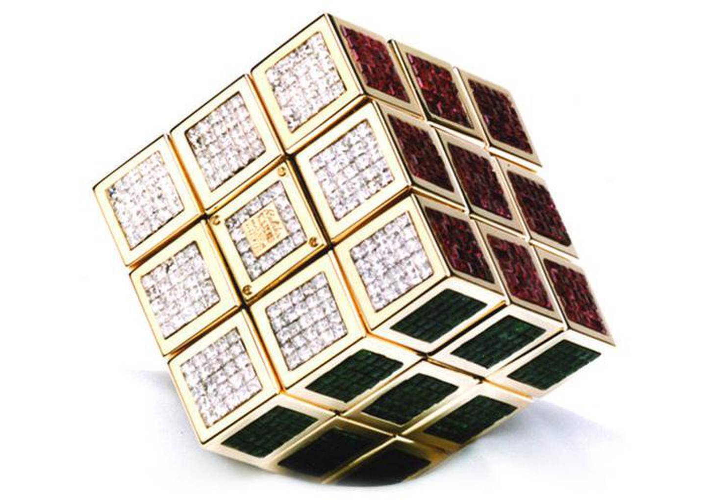 A jewel-encrusted Rubik's cube is currently available on the website for Dh9.5m. Courtesy Hushush.com