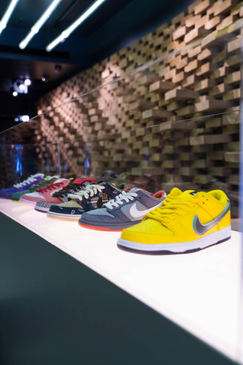 Trainers from the Nike SB Dunks collection in PresentedBy's London store. Courtesy Presentedby
