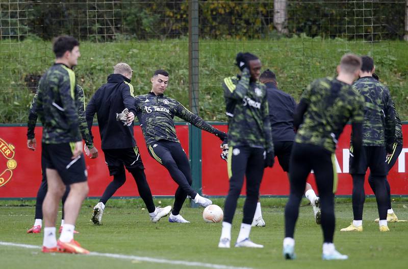 Manchester United's Cristiano Ronaldo during training. Reuters