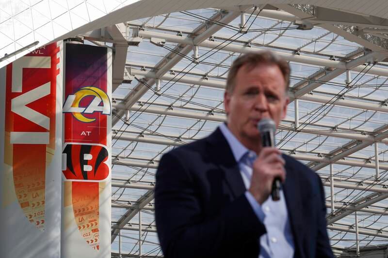 NFL Commissioner Roger Goodell delivers a news conference outside of SoFi Stadium. EPA