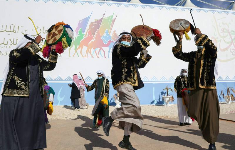 A Saudi Arabian traditional dance troupe performs.
