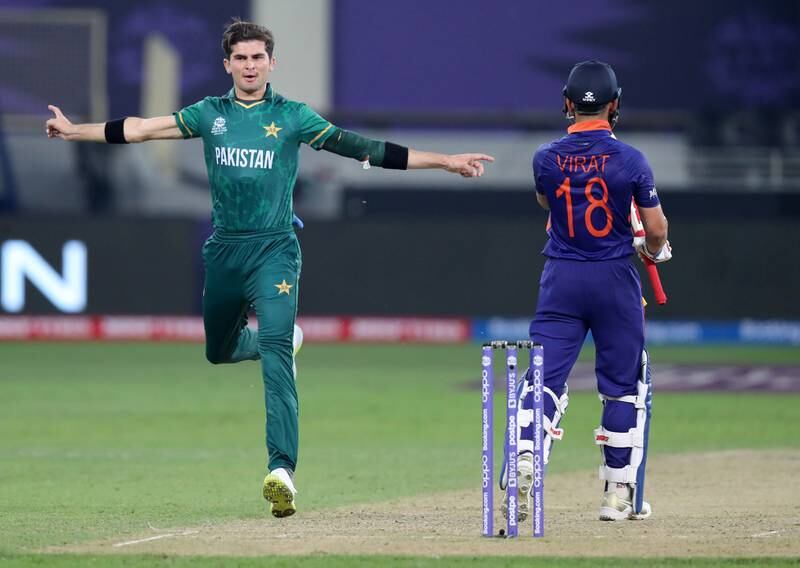 India's Virat Kohli is caught behind off the bowling of Pakistan's Shaheen Afridi. Chris Whiteoak / The National