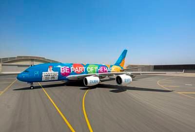Emirates flew this Expo 2020 liveried plane all over the world, which became a favourite of plane spotters who shared images on social media. Photo: Emirates