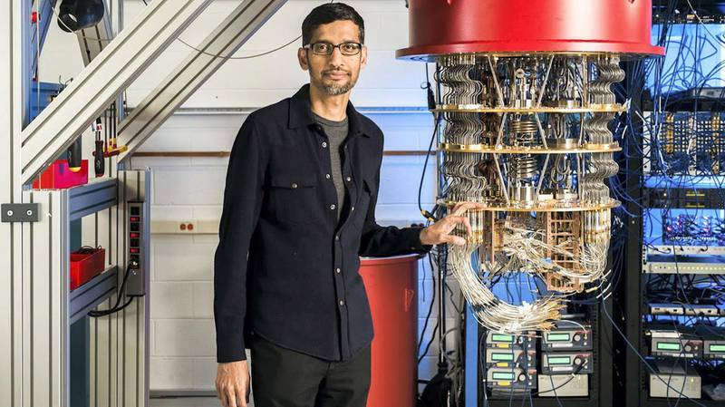 Google's chief executive Sundar Pichai with one of the company's quantum computers. AFP
