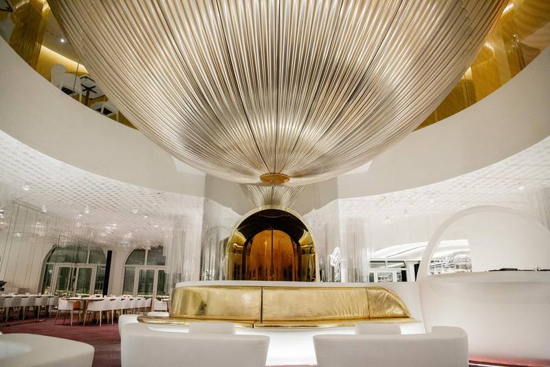 The striking white and gold interiors at Mix by Alain Ducasse. Courtesy Mix by Alain Ducasse