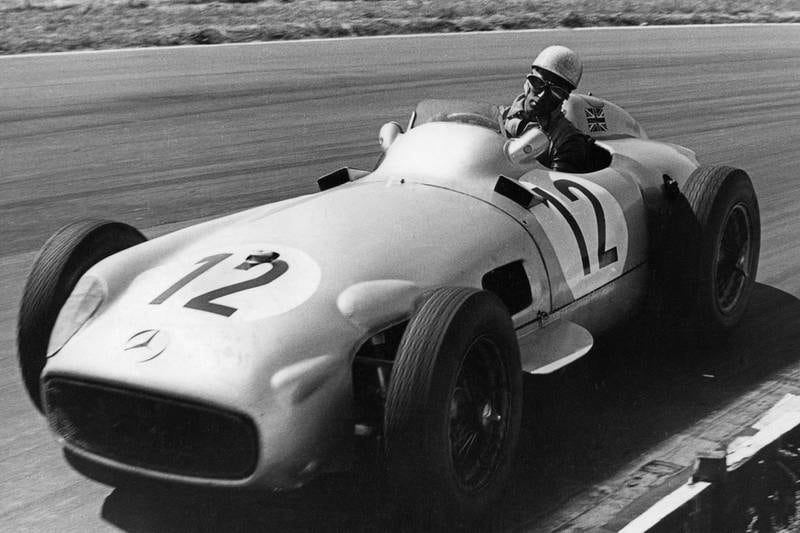 Stirling Moss, Mercedes W196, Grand Prix of Great Britain, Aintree, England, July 16, 1955. Getty Images