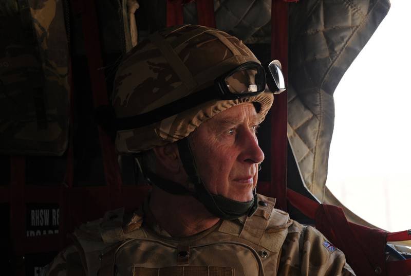 The prince on a British military helicopter en route to Lashkar Gah, Afghanistan on March 25, 2010