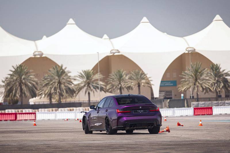 Tearing in and out of cones in the shadow of Yas Marina Circuit's grandstand.