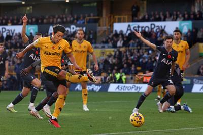 Wolverhampton Wanderers' Hwang Hee-chan has a shot. AFP