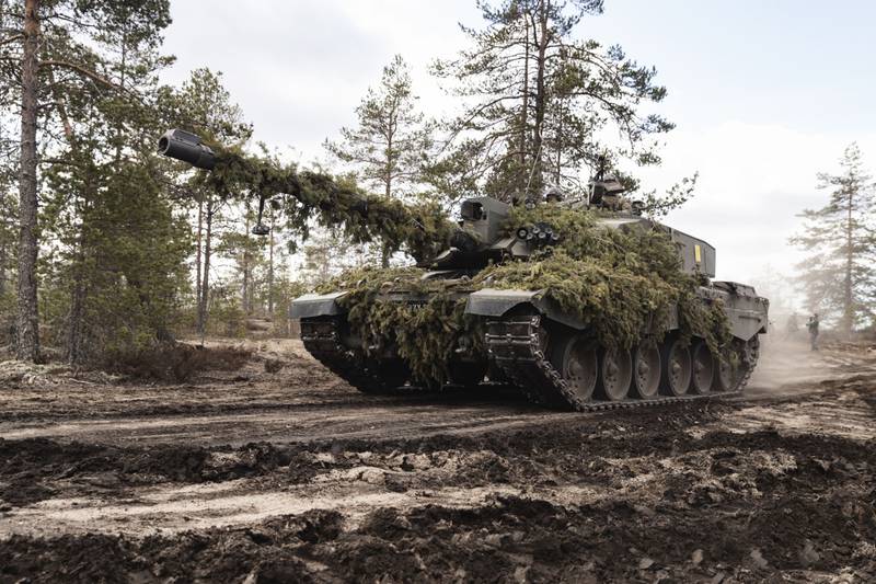 A British Army Challenger 2 main battle tank on exercise in Finland last year. Fourteen are now being sent to Ukraine. Bloomberg