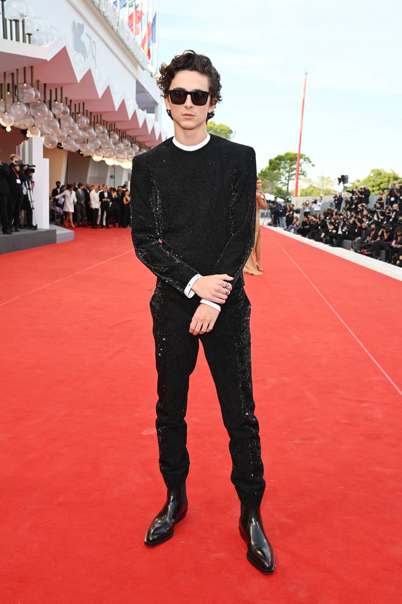 Timothee Chalamet wears Haider Ackermann for the premiere of 'Dune' during the 78th Venice International Film Festival in September 2021. Getty Images