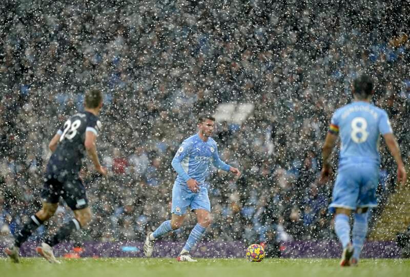 Manchester City defender Aymeric Laporte in action against West Ham. EPA