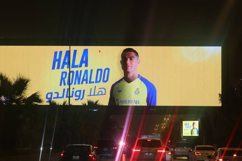 A billboard welcoming the arrival of Cristiano Ronaldo to Arabia's Al Nassr club.  AFP
