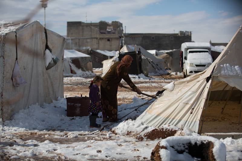 Khadija Suleiman, 50, displaced from the southern countryside of Aleppo, has 7 children. She said that before they were displaced, they did not feel winter because they had warm houses and money. But now that they live in tents, their financial situation is difficult and they are afraid of what is to come during the winter.