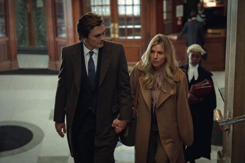 Rupert Friend as MP James Whitehouse and Sienna Miller as Sophie Whitehouse in Netflix's 'Anatomy of a Scandal'. Photo: Netflix