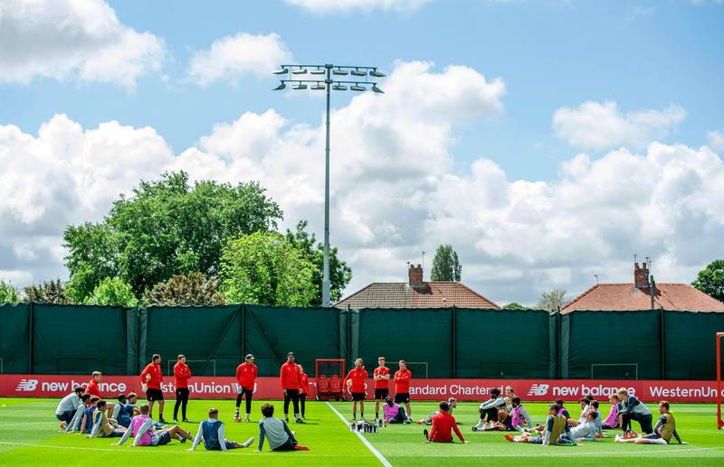 Liverpool players attend their team's training session at Melwood training facility in Liverpool. EPA