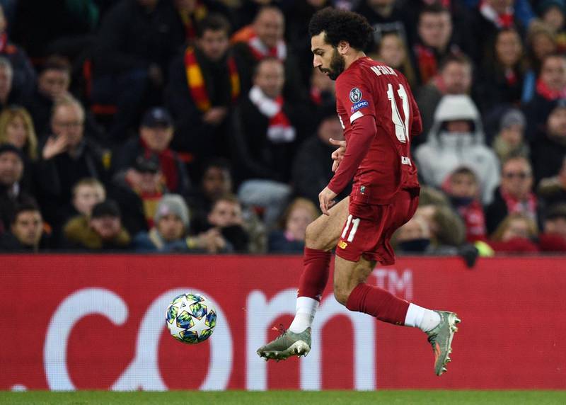 Liverpool's Egyptian midfielder Mohamed Salah controls the ball during the  Champions League game against Napoli. AFP