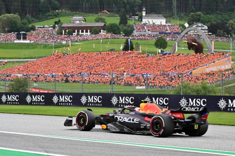 Red Bull's Sergio Perez during the race at the Red Bull Ring. The Mexican failed to finish dur to engine problems. AFP