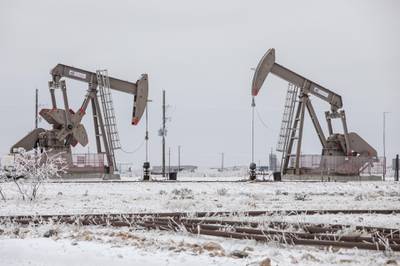 Pump jacks operate in the Permian Basin in Midland, Texas. The Arctic freeze gripping the central US is raising the spectre of power cuts in the state and placing pressure on energy already trading at record prices. Bloomberg