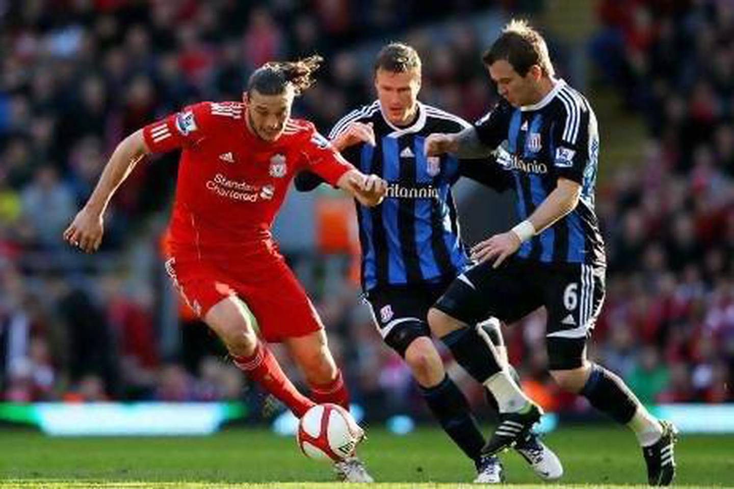  Andy Carroll, left, failed to repeat his Newcastle form at Liverpool. Getty