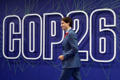 Canada's Prime Minister Justin Trudeau arrives at the Cop26 summit. PA