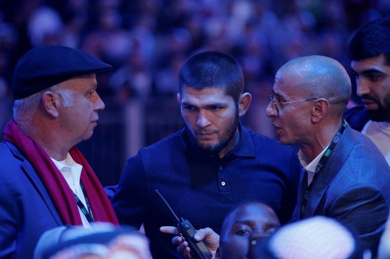 UFC superstar Khabib Nurmagomedov at ringside. Reuters
