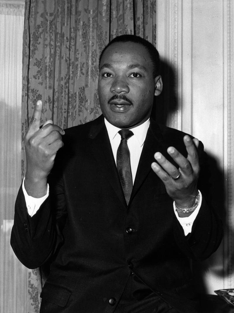 1963:  American civil rights campaigner Martin Luther King Jr (1929  - 1968) at a press reception at the Ritz Hotel, London, England.  (Photo by William H. Alden/Evening Standard/Getty Images)