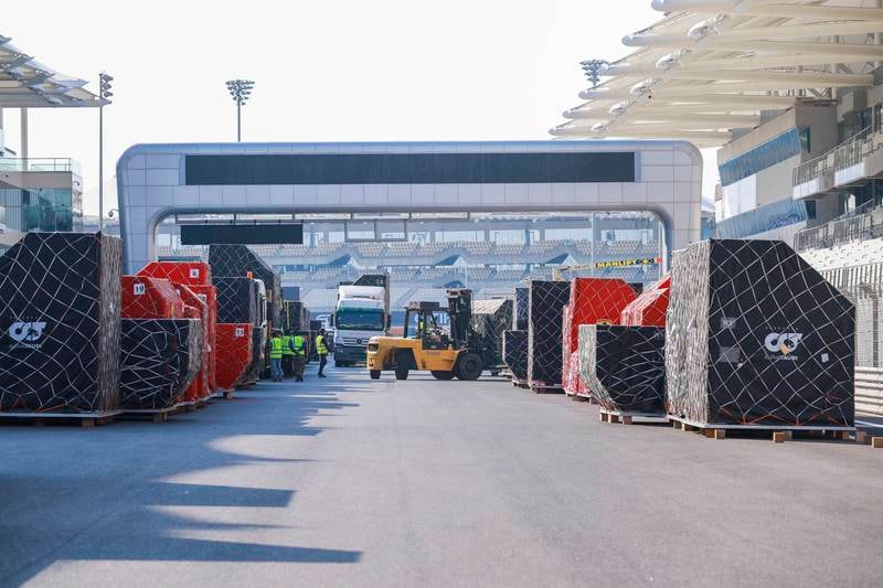 Trucks transport team equipment on the Yas Marina Circuit. Photo: Abu Dhabi Motorsports Management
