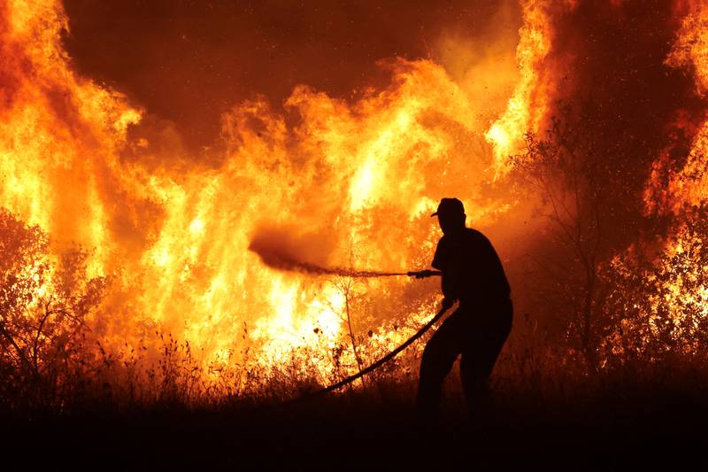 A firefighter tries to tackle a wildfire in central Greece. Reuters