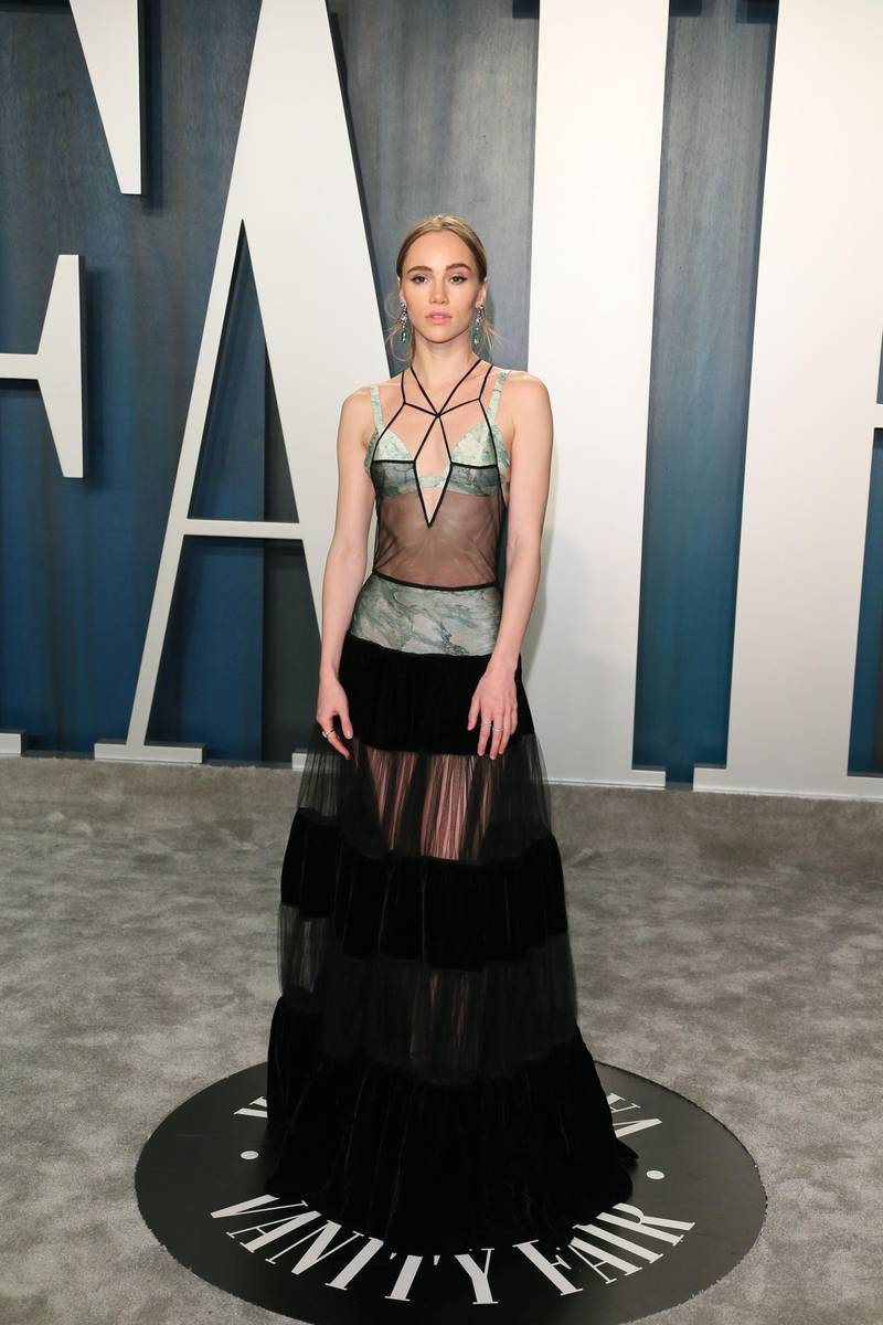 Suki Waterhouse in Fendi at the 2020 Vanity Fair Oscar Party following the 92nd annual Oscars at The Wallis Annenberg Center for the Performing Arts. AFP