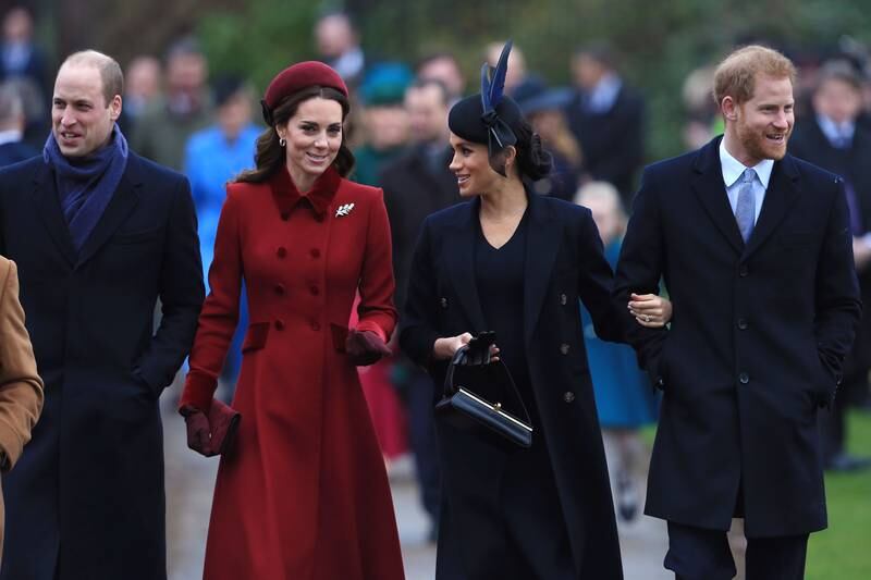 Prince William, the Duchess of Cambridge, Meghan and Prince Harry attend a Christmas Day church service at Church of St Mary Magdalene on the Sandringham estate in December 2018. Getty Images