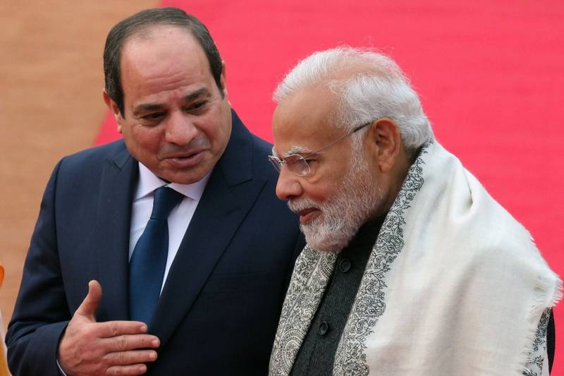 Egypt's President Abdel Fatteh El Sisi with Indian Prime Minister Narendra Modi at the Presidential Palace in New Delhi on Wednesday. Photo: Bloomberg