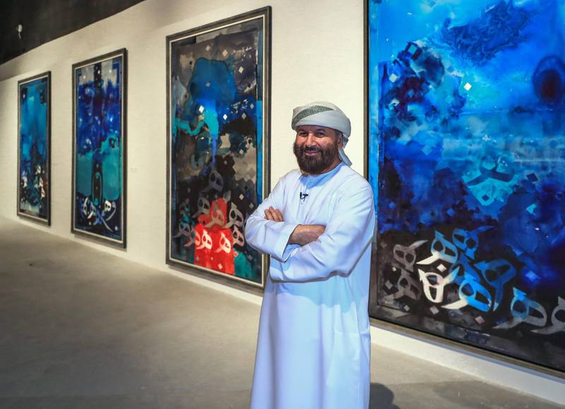 Abu Dhabi, U.A.E. .  December 19, 2018.  Artist, Abdul Qader Al Rais openingexhibit at Manarat Al Saadiyat.Victor Besa ? The National.Section:  A&LReporter:  Melissa Gronlund