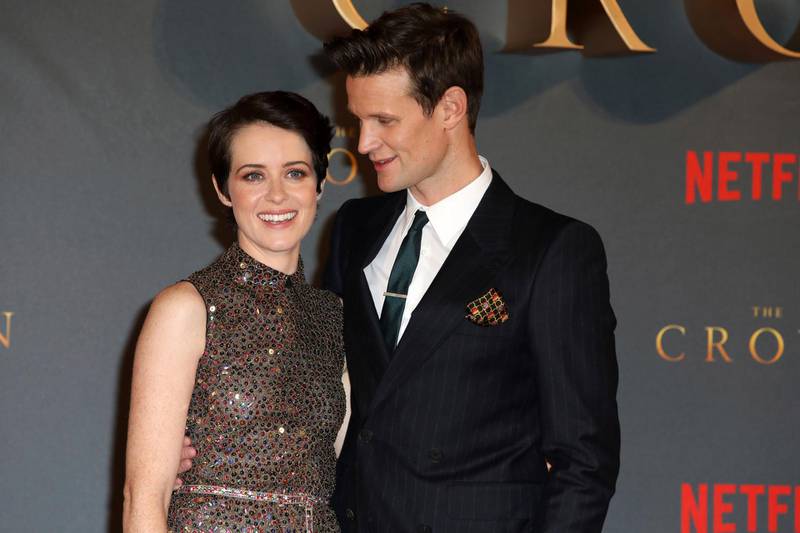 FILE - In this Tuesday, Nov. 21, 2017 file photo, actors Claire Foy, left, and Matt Smith pose for photographers on arrival at the premiere of the series 'The Crown, Season 2' in central London. Producers of the Netflix drama "The Crown" apologized Tuesday to actors Claire Foy and Matt Smith over the revelation that Foy was paid less than her male co-star. (Photo by Grant Pollard/Invision/AP, File)
