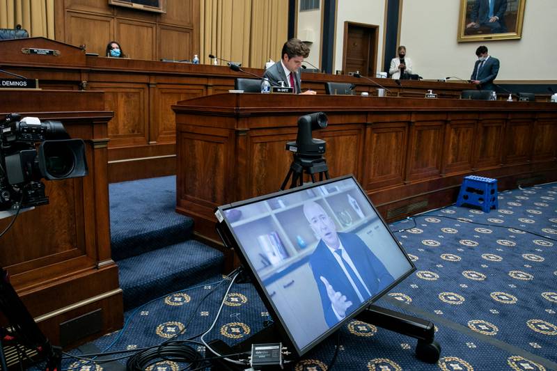 Amazon chief executive Jeff Bezos speaks via video at a hearing of the House Judiciary Subcommittee on Antitrust, Commercial and Administrative Law on Capitol Hill in Washington. Reuters