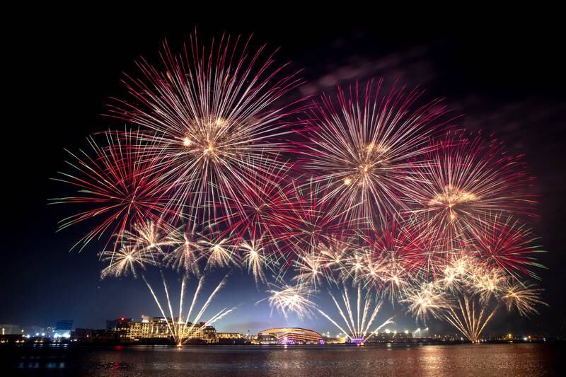 Fireworks light up the Yas Bay waterfront to mark Eid Al Fitr, in Abu Dhabi.  Victor Besa / The National