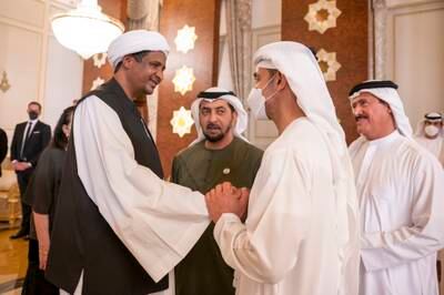 Gen Mohamed Dagalo, Deputy leader of Sudan’s Transitional Military Council, with Sheikh Hazza bin Zayed, Vice Chairman of the Abu Dhabi Executive Council, and Sheikh Hamdan bin Zayed, Ruler's Representative in Al Dhafra Region.