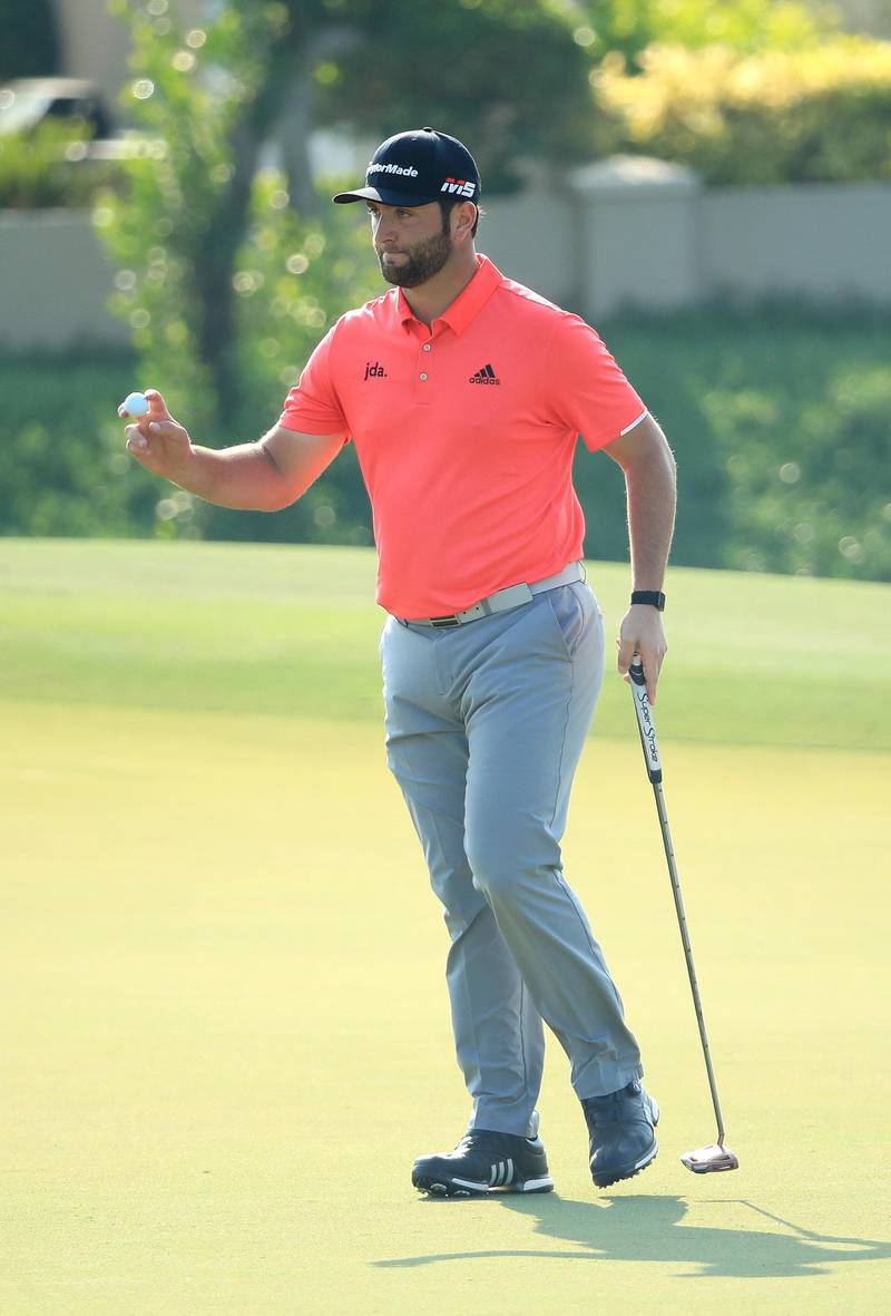 Jon Rahm after his birdie on the 14th green. Getty